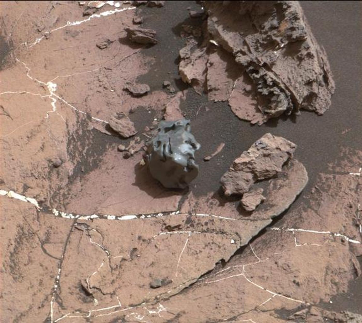 The strange egg-shaped hunk of metallic asteroid core fragment was discovered on Mars at the end of October by the Curiosity rover.