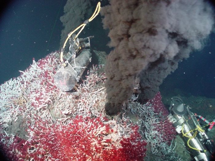 A 'black smoker' hydrothermal vent, the origin of many rich, submerged sulphide deposits. Photo: NOAA