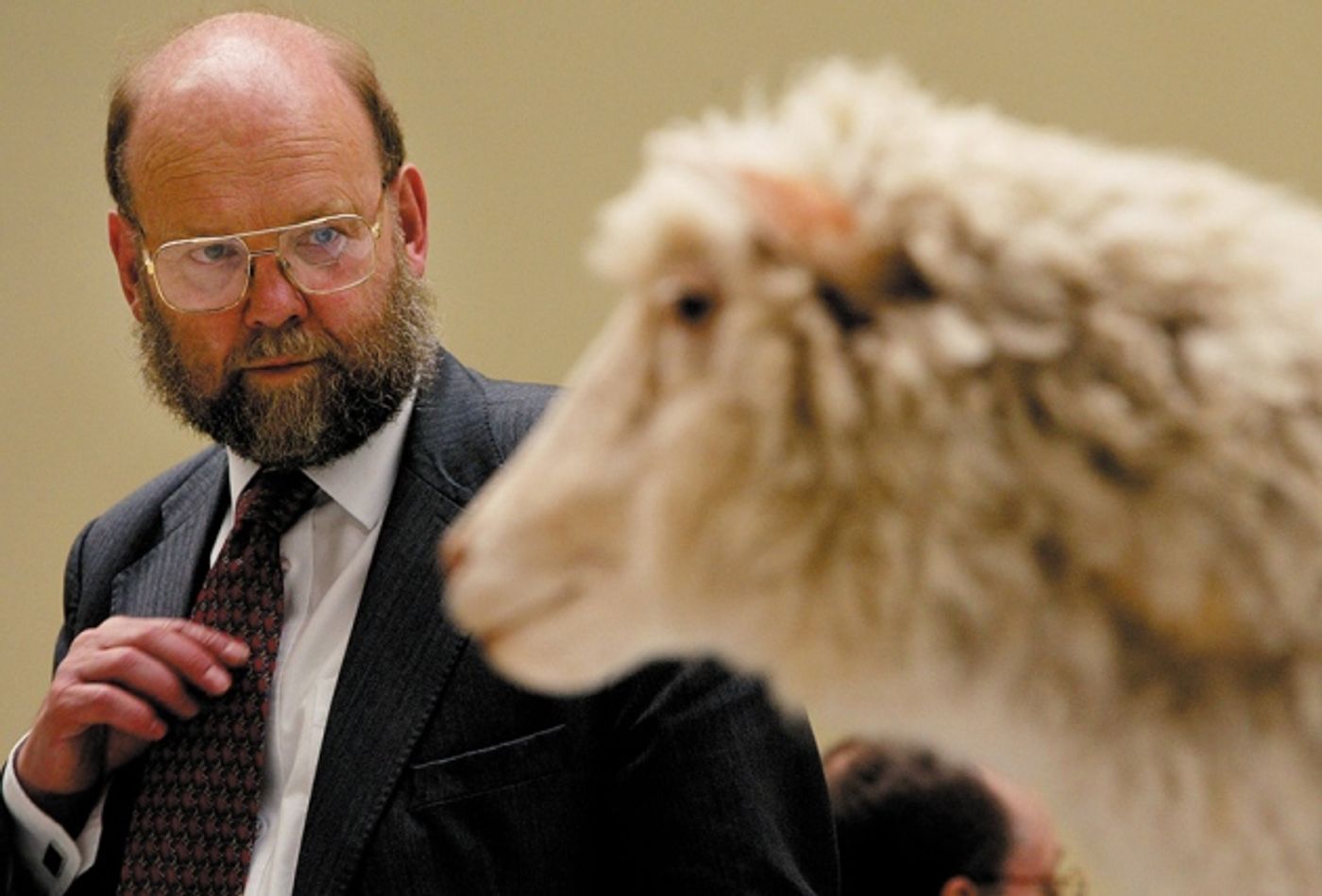 Ian Wilmut, shown with Dolly who is on display at the National Museum of Scotland.