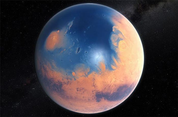 Artist's illustration of ancient Mars billions of years ago. (Credit: European Southern Observatory/M. Kornmesser/N. Risinger (skysurvey.org))