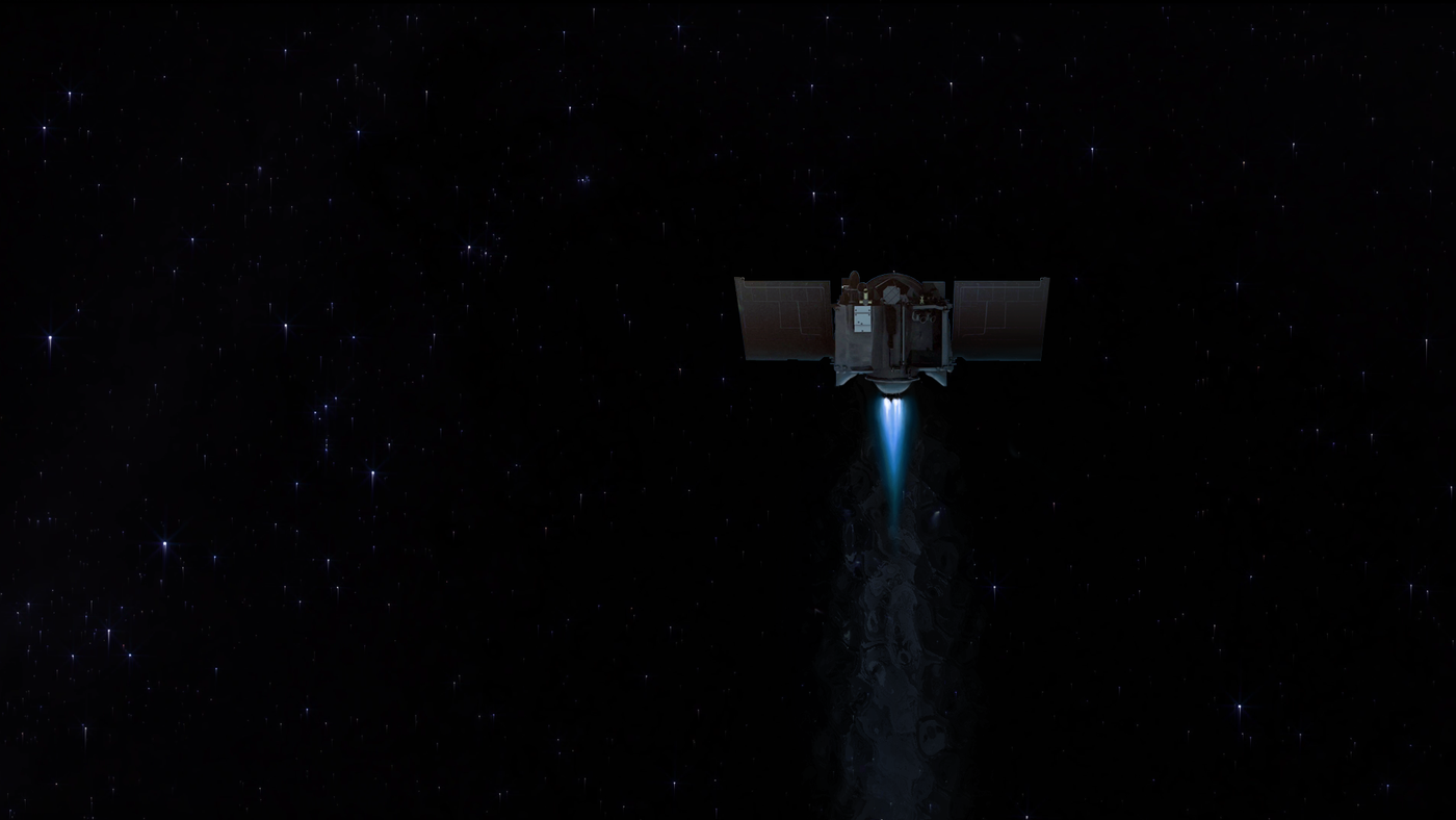 An artist's impression of the OSIRIS-REx spacecraft performing a Deep Space Maneuver.
