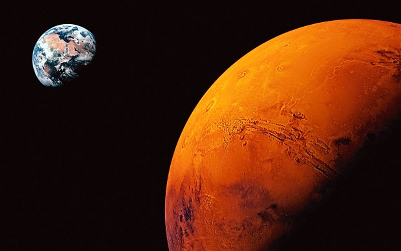 An artist's rendition of Earth as seen from Mars.