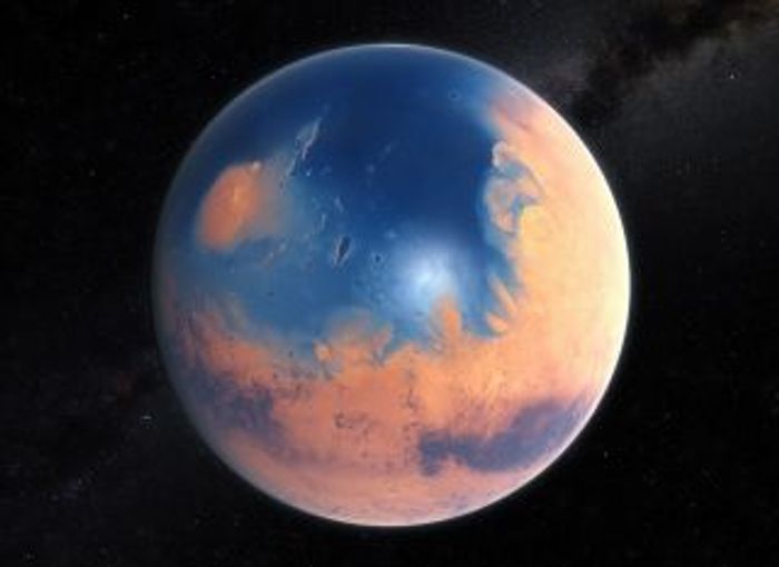 Artist rendition of ancient Mars. (Credit: ESO/M Kornmesser/N Risinger (skysurvey.org))