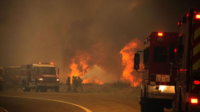 Firefighters attack the Blue Cut wildfire near Lytle Creek, CA. Photo: Robyn Beck/AFP/Getty Images