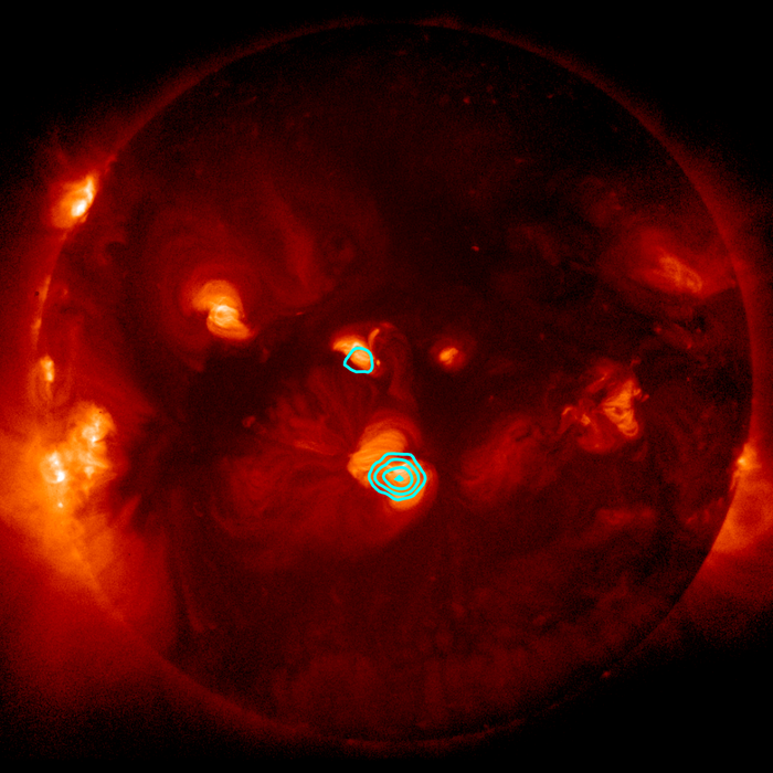 An image from FOXSI's second flight shows several nanoflares taking place on the Sun's surface at one time.