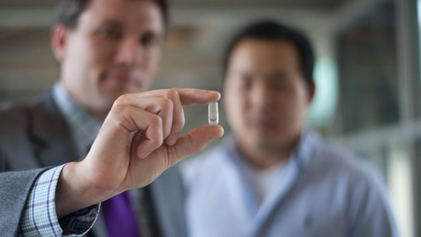 Christopher Bettinger and his edible battery | Image: Bettinger Lab