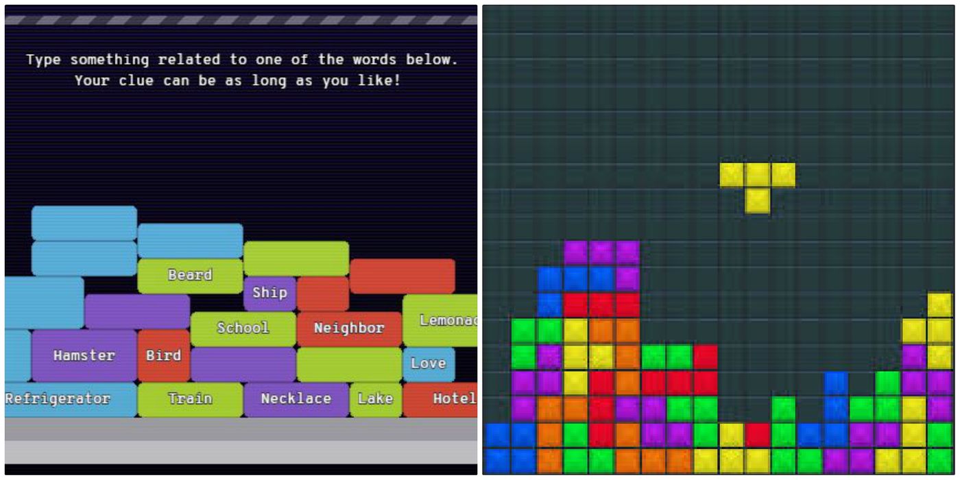 image of Semantris Blocks and classic Tetris, credit: Google and public domain