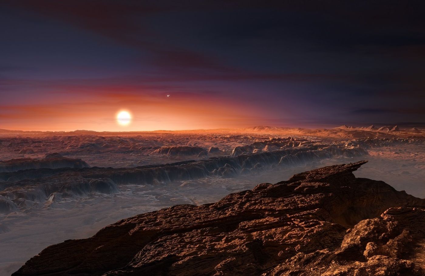 An artist's impression of the surface of Proxima b.