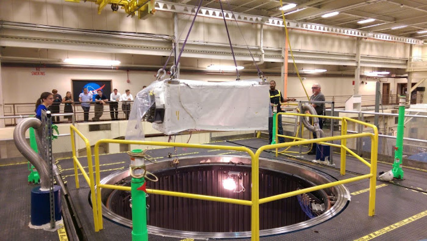This image shows ISS-CREAM being tested in a space-like environment chamber in 2015.