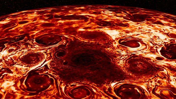 Infrared image of cyclones at Jupiter's north pole region. (Image credit: NASA/JPL-Caltech/SwRI/ASI/INAF/JIRAM)