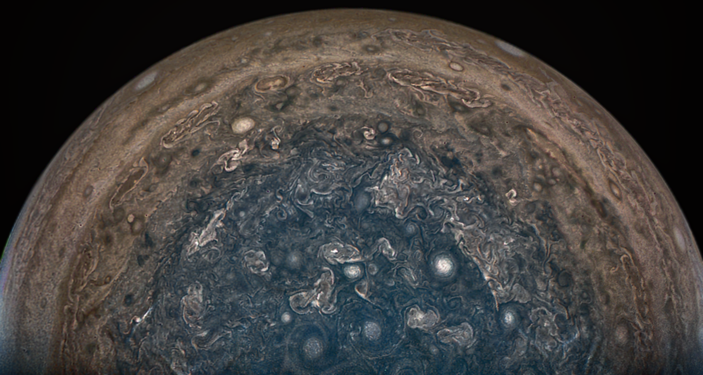 A picture of Jupiter's South Pole, as captured by Juno.