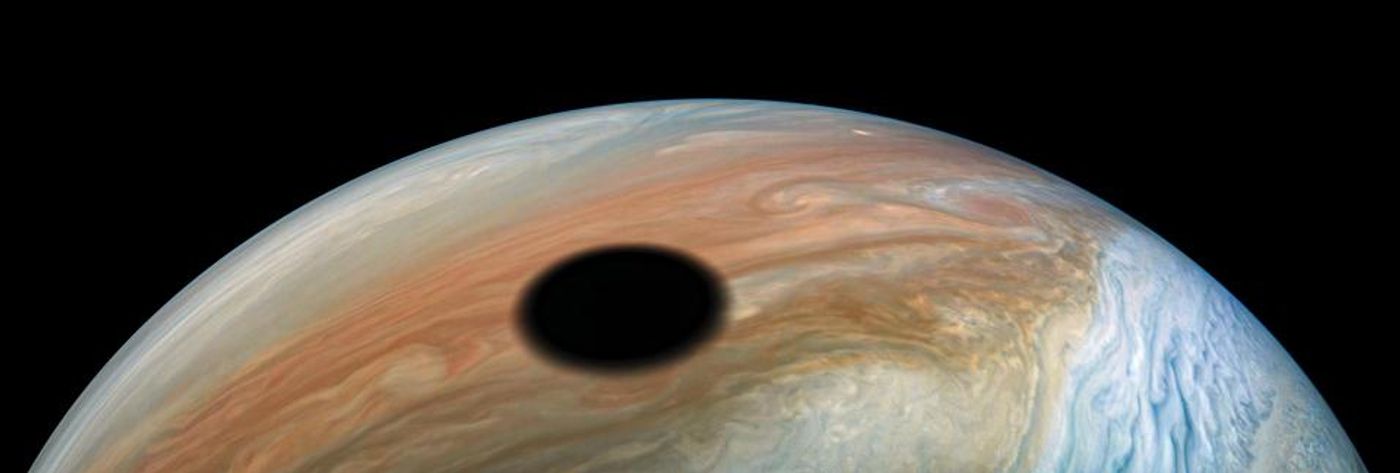 NASA's Juno spacecraft captured this image of Jupiter's moon, Io, casting a shadow on its parent planet. (Image Credit: NASA/NASA JPL/Southwest Research Institute/Malin Space Science Systems/Kevin M. Gill)