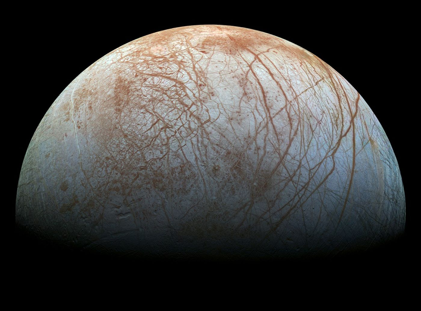 Europa, one of Jupiter's many moons, is pictured above.