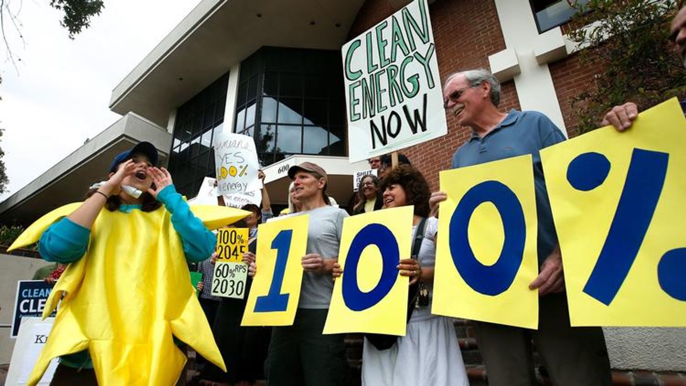 Sierra Club organizer Katya English rallies with other environmentalists in front of Assemblyman Chris Holden's district office in Pasadena. Photo: Mel Melcon / Los Angeles Times