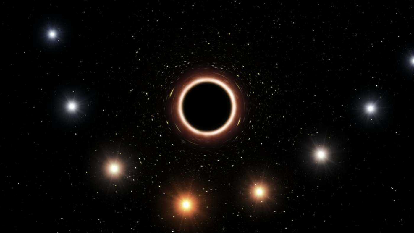 An artistic rendition of the star S2 escaping from the  black hole Sagittarius A* (ESO)