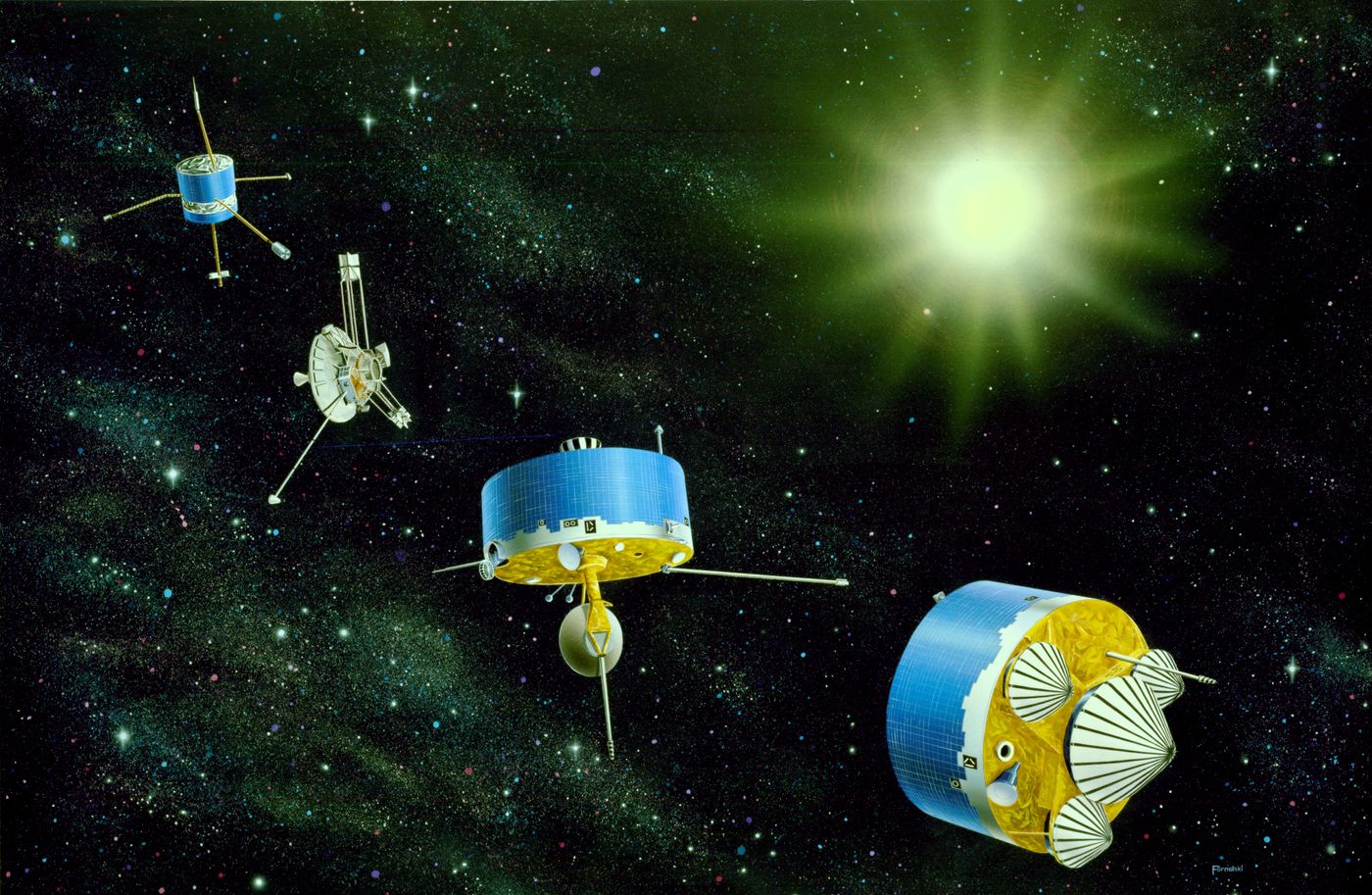 Pioneer 10 and 11; Venus Orbiter; and Venus Multiprobe (Credit: NASA/Michael Fornalski)