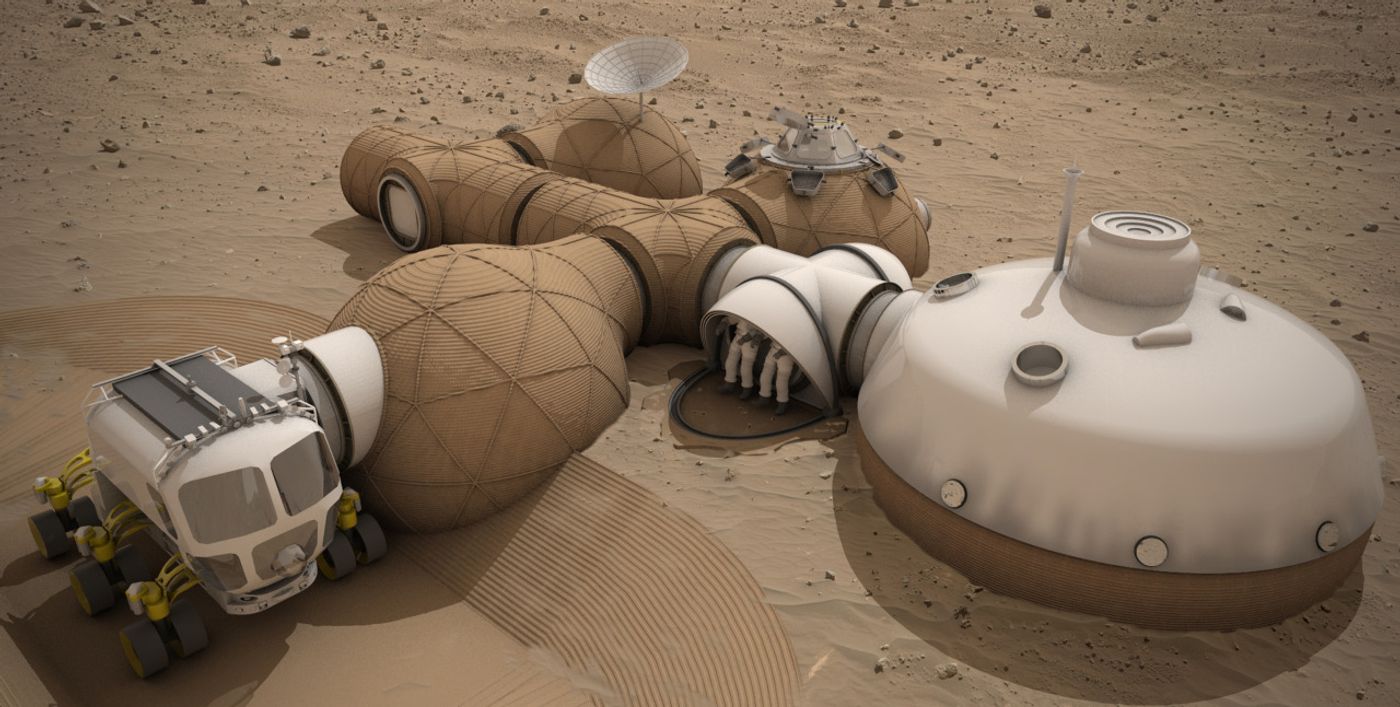 A concept of a 3D-printed Martian habitat.