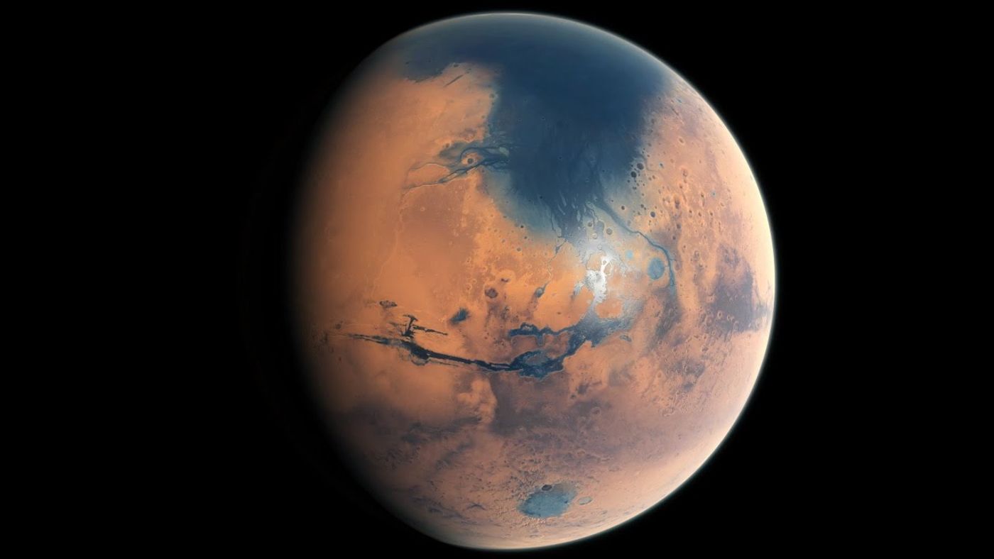 An artist's impression of what Mars' Northern hemisphere-based ocean may have looked like billions of years ago.