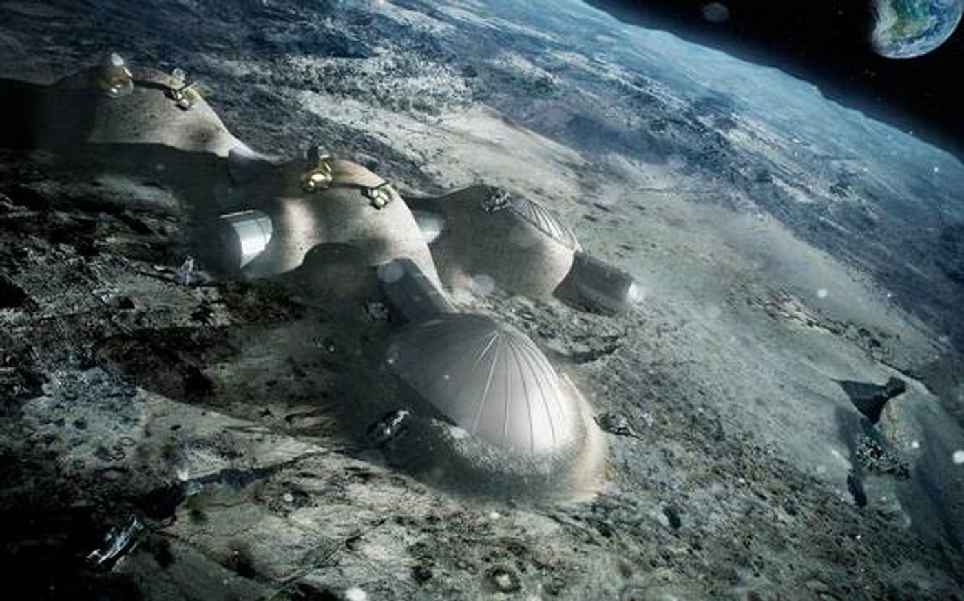 An artist's impression of a human habitation on the Moon.