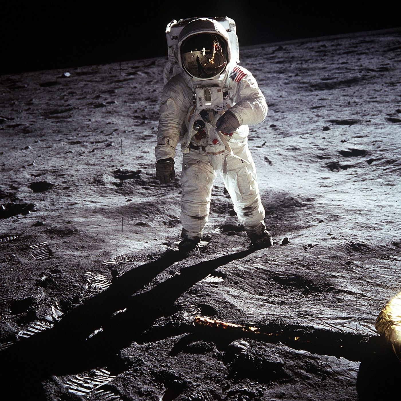 A famous astronaut photo captured during the Moon landing from the Apollo 11 mission.