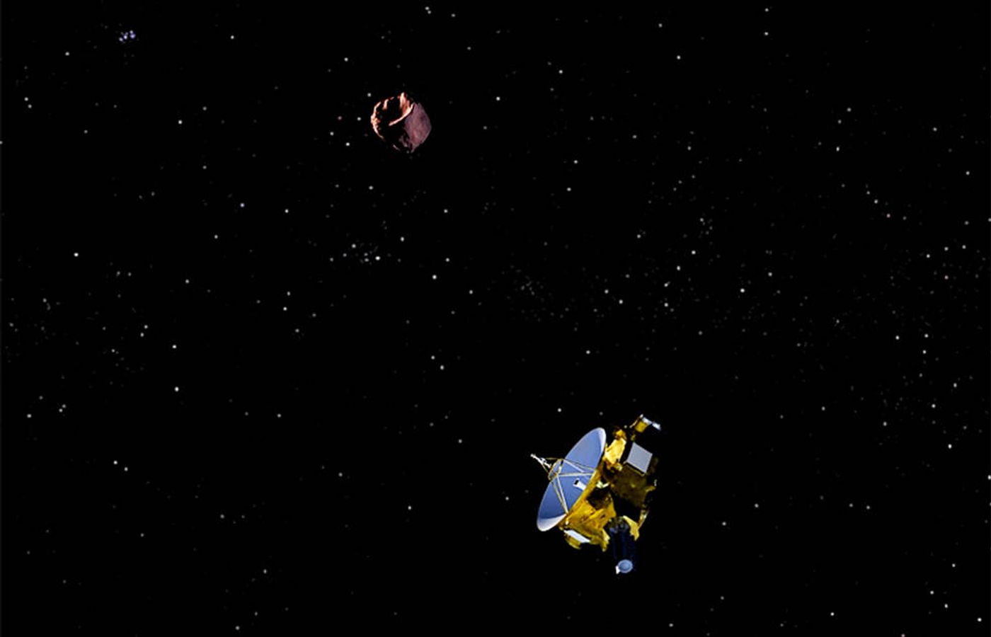 An artist's impression of New Horizons flying past 2014 MU69.