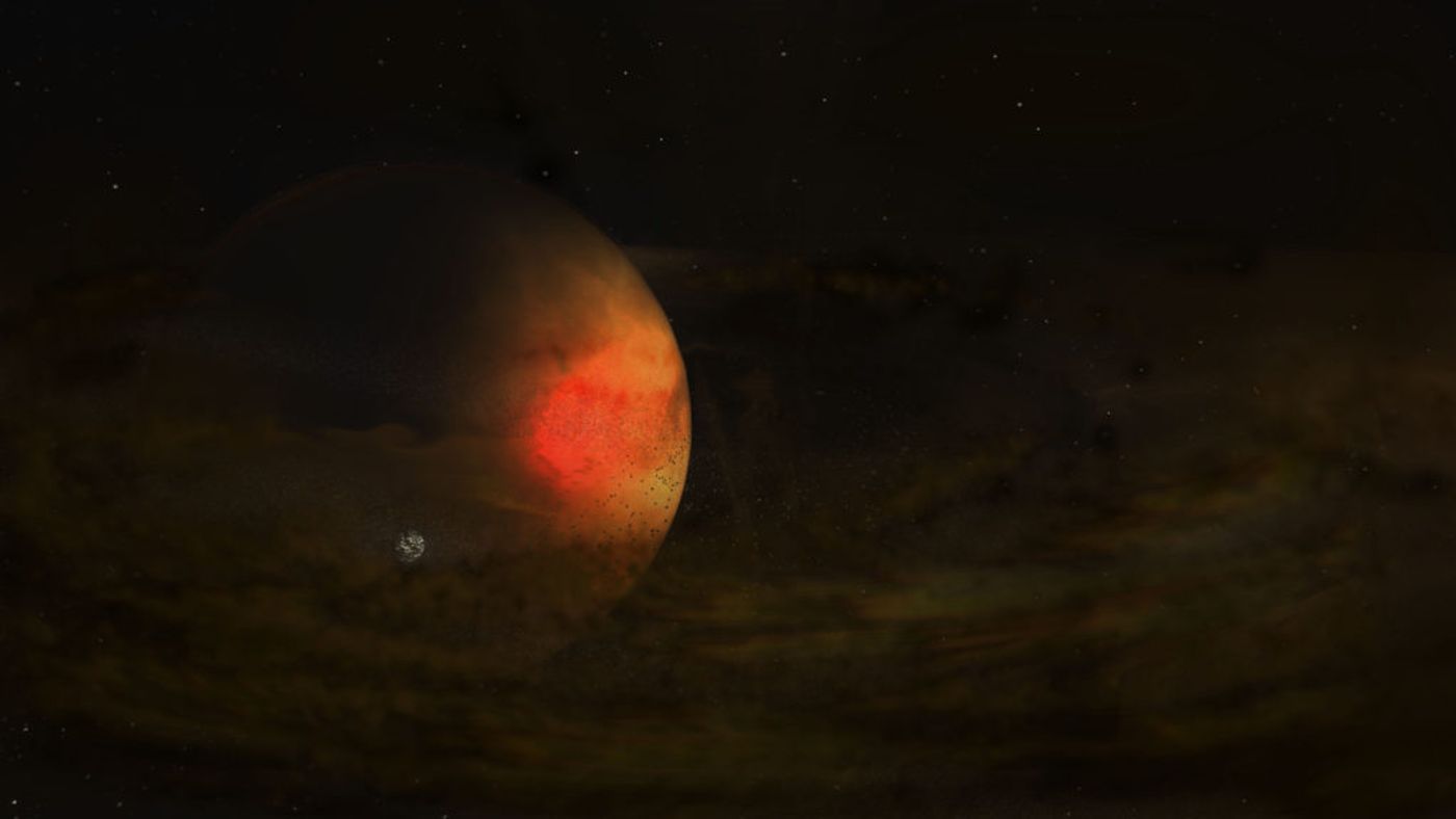 This is an artist's impression of the circumplanetary disk that was discovered around a young planet in the PDS 70 star system in 2021. Credit: ALMA (ESO/NAOJ/NRAO), S. Dagnello (NRAO/AUI/NSF)