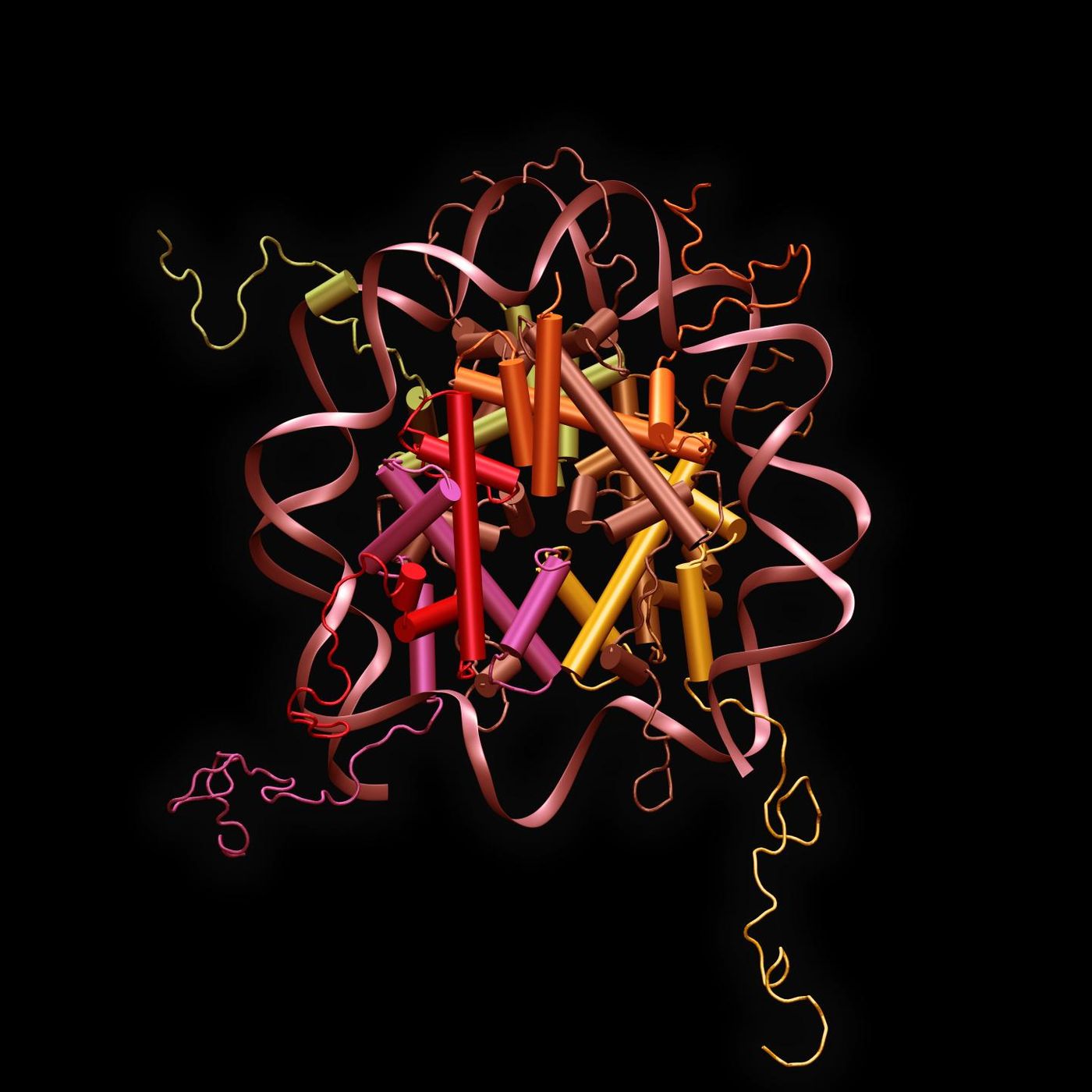 This image shows a nucleosome -- the major carrier of epigenetic information -- in front of the DNA sequence of a typical gene promoter, which is highly enriched for the "CG" sequence pattern carrying DNA methylation in mammals. 