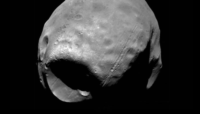 Phobos has a very strange Death Star-like crater on its surface.