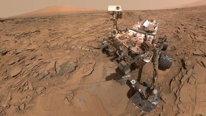 The Mars Curiosity Rover took this selfie in May of this year, at a drilling site on the red planet.