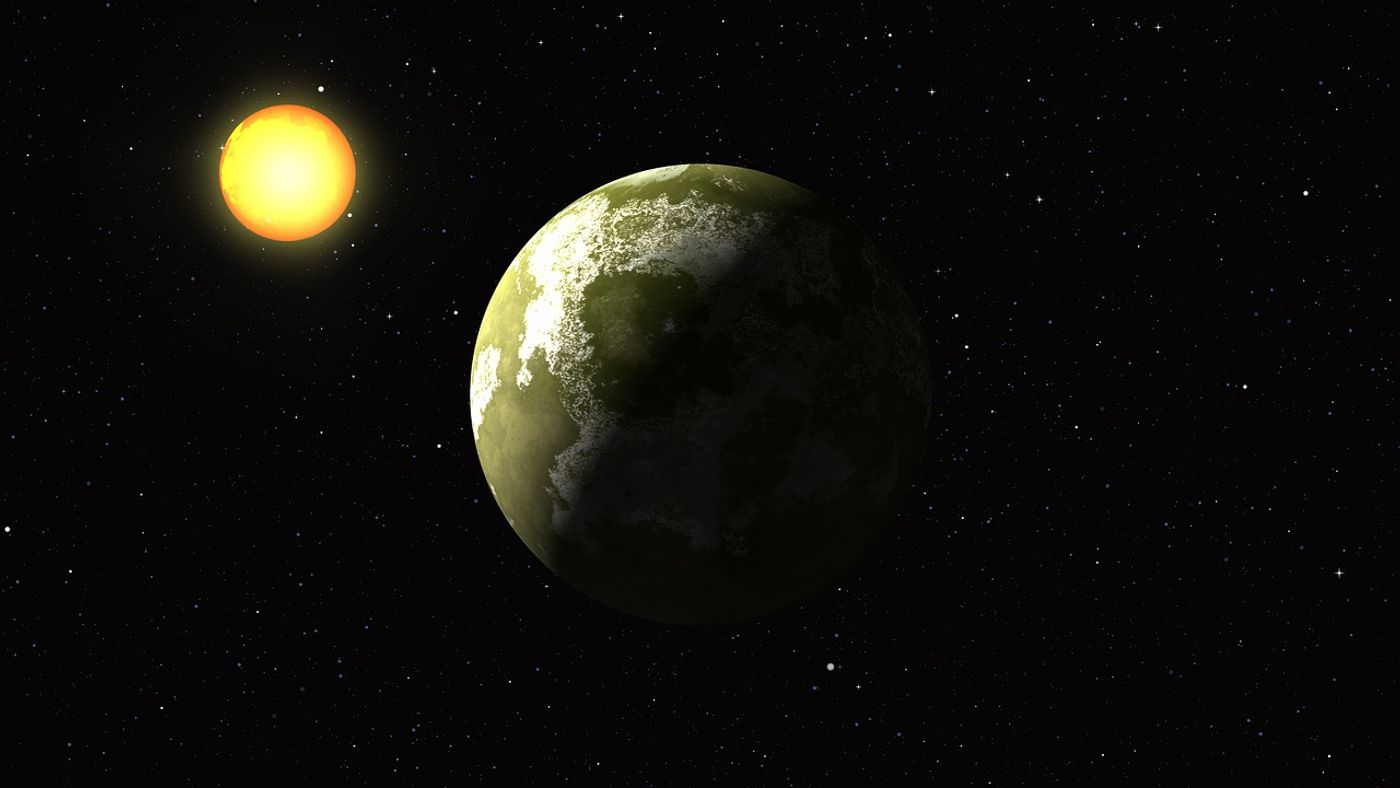 An artist's rendition of an Earth-like exoplanet orbiting another star.