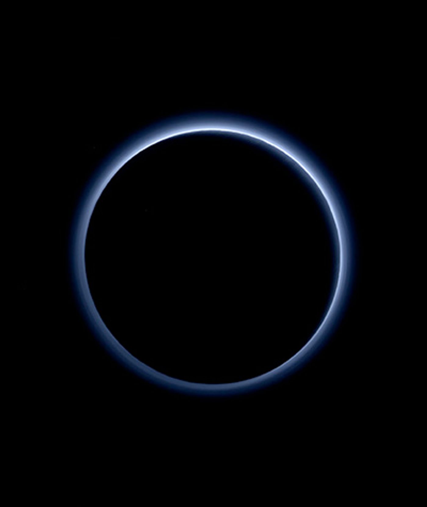 Here we see Pluto's hazy atmosphere, as pictured from New Horizons in 2015.