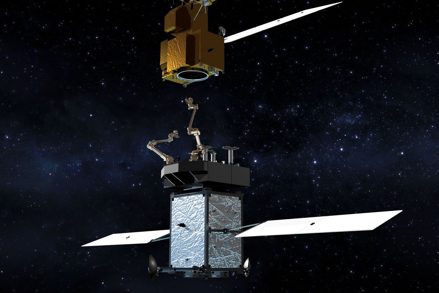 An artist's impression of the Restore L spacecraft that could refuel and service Earth-orbiting satellites in the future.