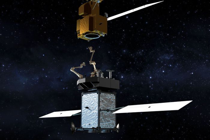 An artist's impression of the Restore L spacecraft that could refuel and service Earth-orbiting satellites in the future.
