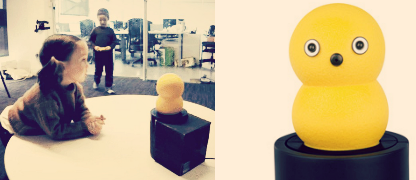 Kids in room with Keepon, Keepon image, credit: study authors (cited at bottom of article), BeatBots