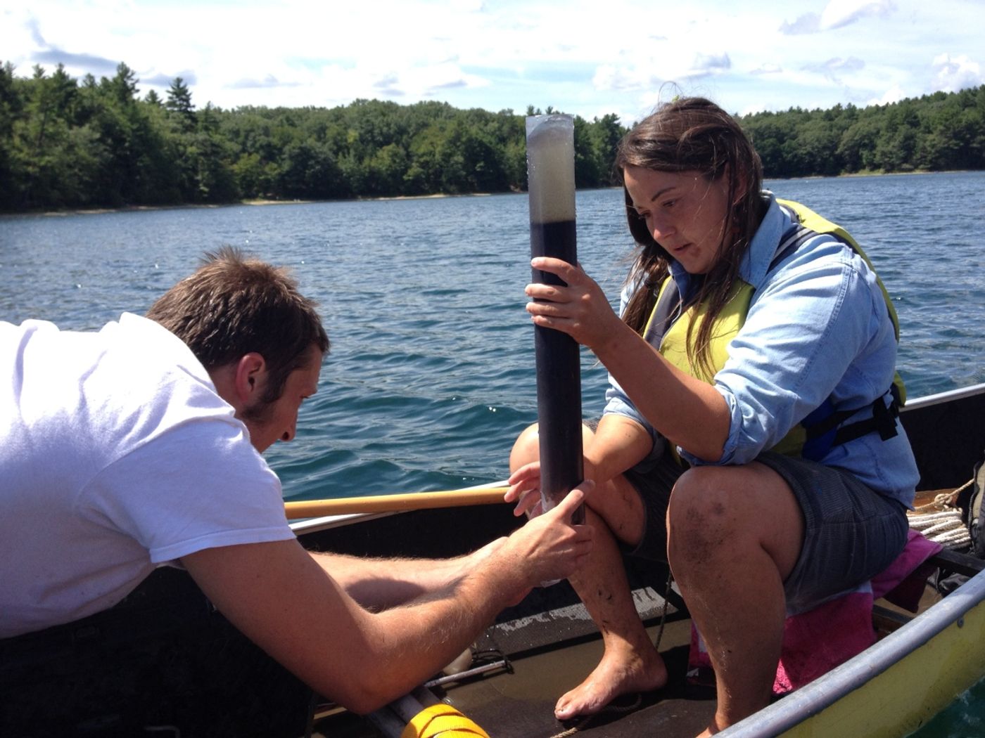 Stager's students collect data from Walden Pond. Photo: CBC via Curt Stager