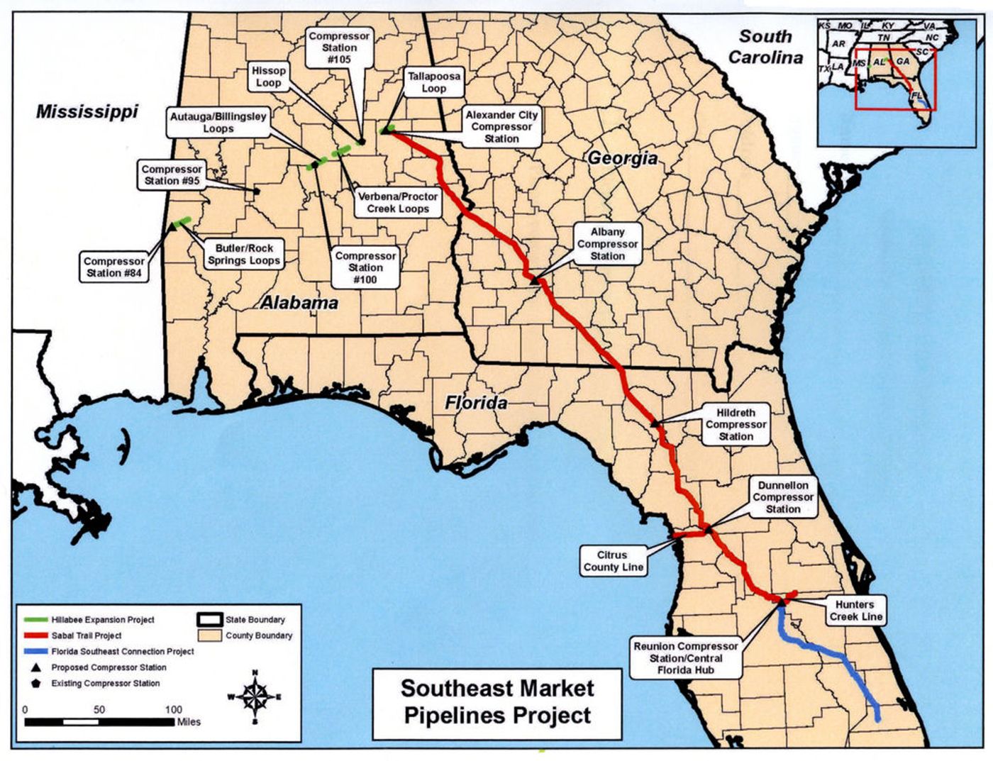 The red line shows the Sabal Trail Pipeline. Photo: Albany Herald