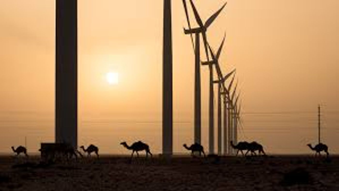 Wind turbines cross the desert. Photo: UNU Our World