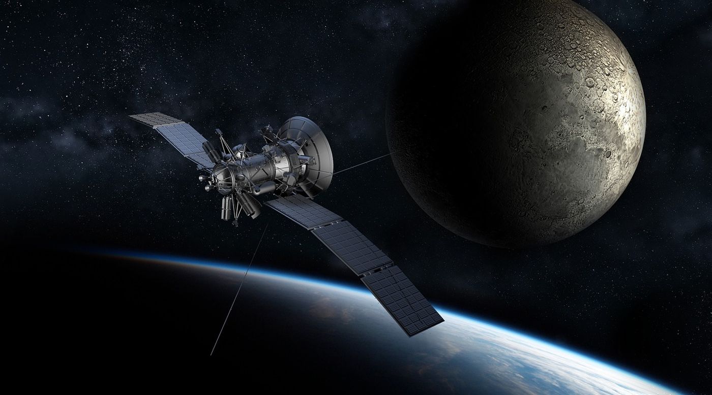 An artist's rendition of a satellite orbting the Earth.