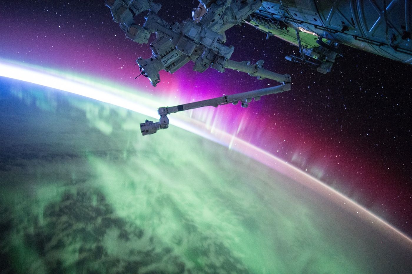 One of the biggest sources of radiation for International Space Station astronauts is the Sun. When solar storms occur, the Northern Lights illuminate the skies on Earth as the radiation slams into the Earth's atmosphere.