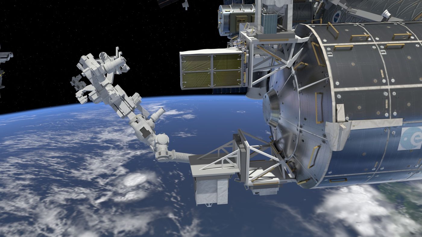 An artist's impression of the International Space Station's new space debris-monitoring sensor.