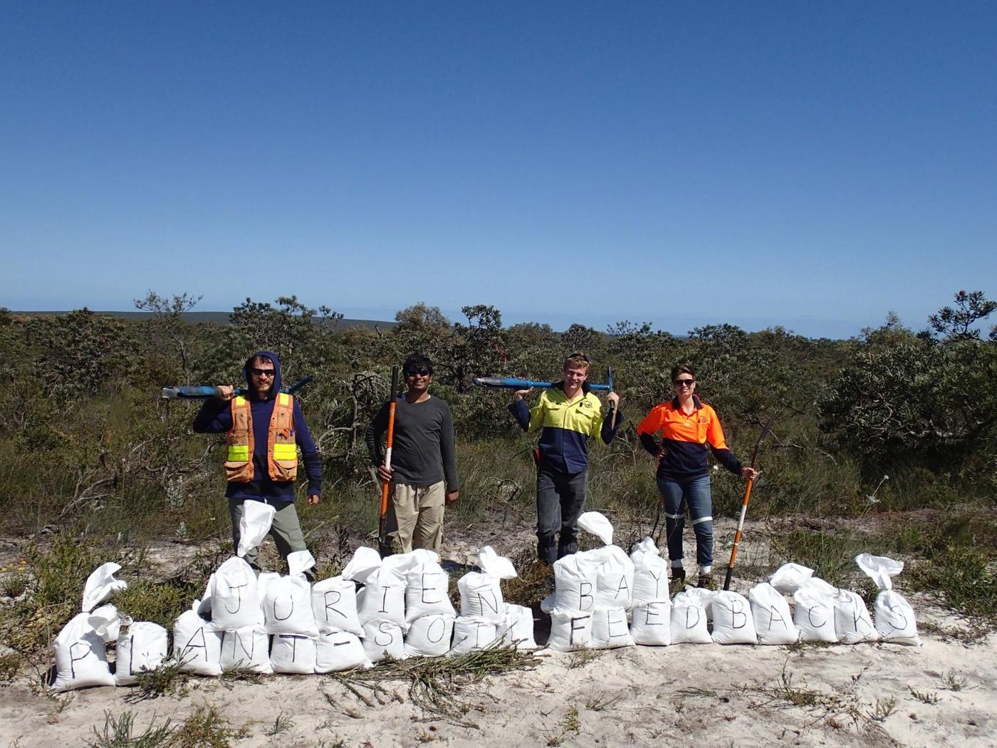 The end of a long day of soil sampling in the Jurien Bay shrublands. CREDIT Francois Teste