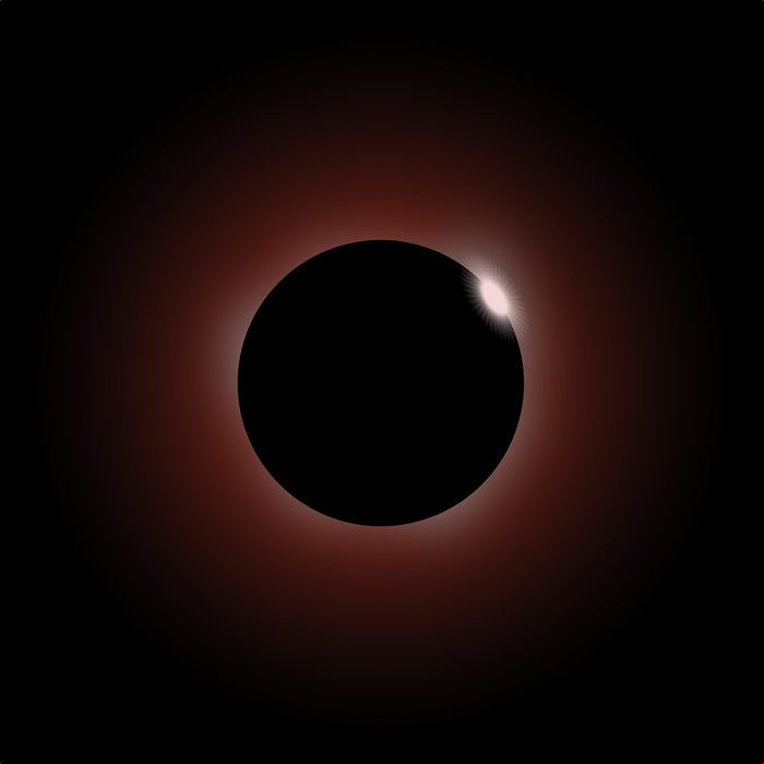 An artist's rendition of a total solar eclipse, where the Sun's light is blocked by the Moon.