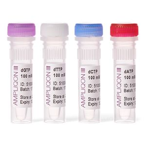 "dNTP Set 100 mM of each dATP, dCTP, dGTP and dTTP. Size: 4 x 25 μmol"